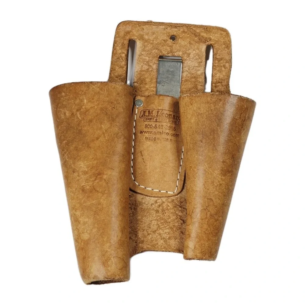 AM Leonard Leather Pruner Holster Tool Pouch Belt Clip Made In USA 2-Pocket